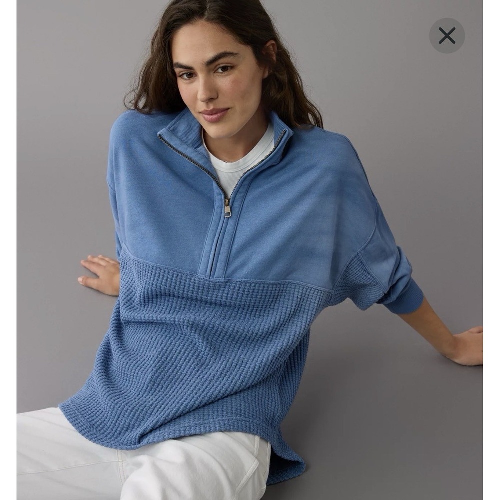 American Eagle Half Zip Pullover  Sweater Blue Size L/XL Relaxed Fit Oversized